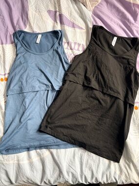 Latched Mama Nursing Tank Tops - Black / Blue size L